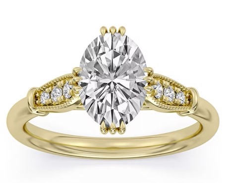 SUPER MAN MADE CREATED 2.12CTW ENGAGEMENT RING: 2.01CT 100-FACET OVAL DIAMOND E VS1 FDX 74262580104 + 6 ROUND MELEE DIAMONDS .11CTW 14KY
