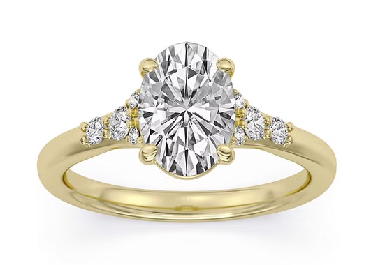 SUPER MAN MADE CREATED 2.37CTW ENGAGEMENT RING: 2.09CT 100-FACET OVAL DIAMOND F VS1 FDX 74266350108 + 10 ROUND MELEE DIAMONDS .28CTW 14KY