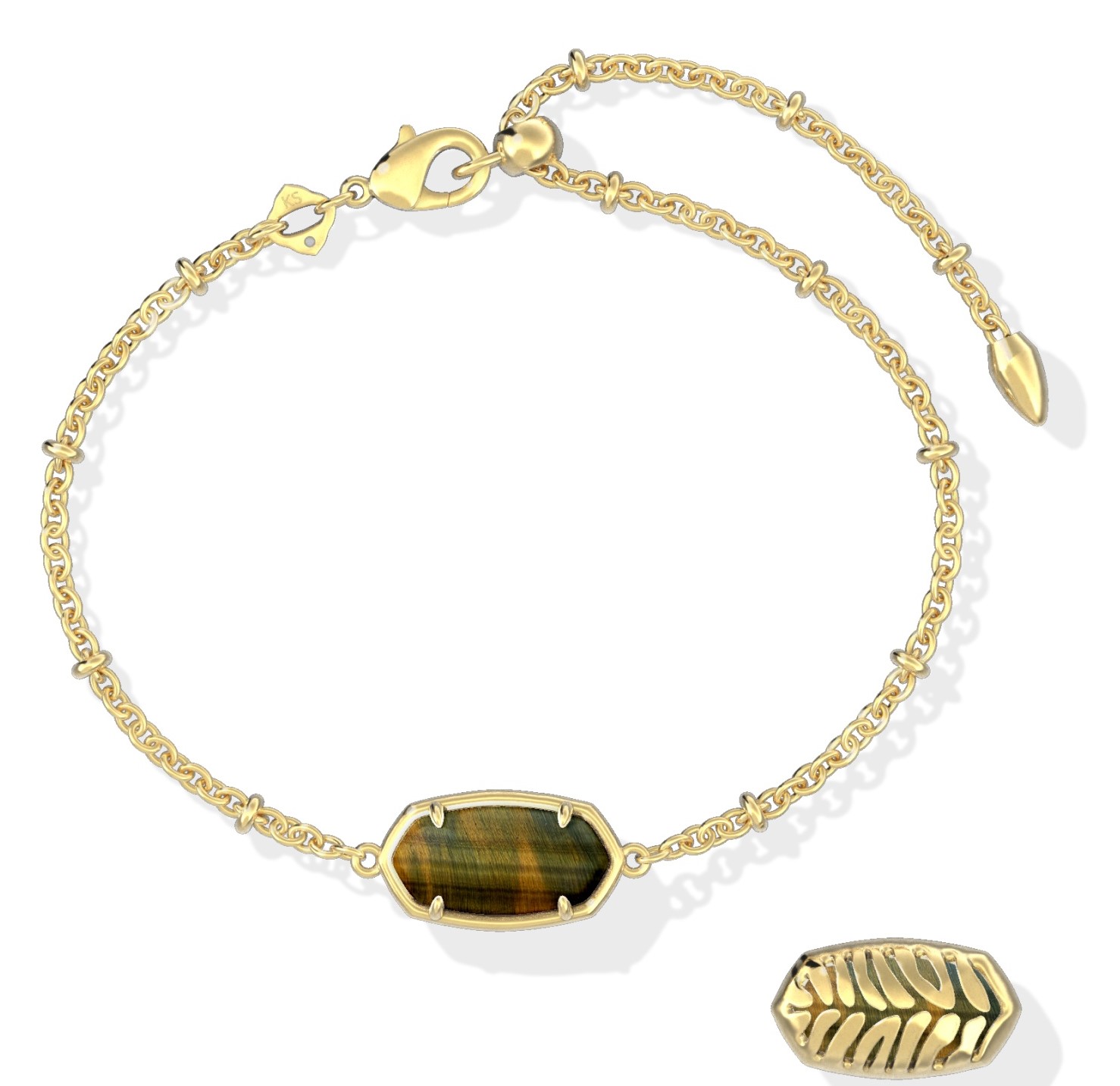 KENDRA SCOTT TIGER STRIPED ELAINA DARK BROWN HAWKS EYE GOLD TONE BRACELET
