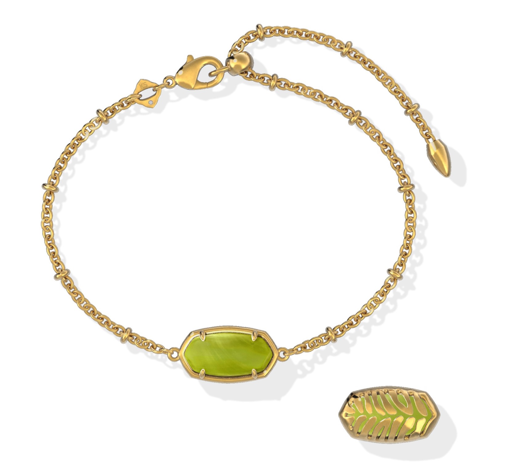 KENDRA SCOTT TIGER STRIPED ELAINA CHARTREUSE GREEN MOTHER OF PEARL  VARIEGATED BRACELET