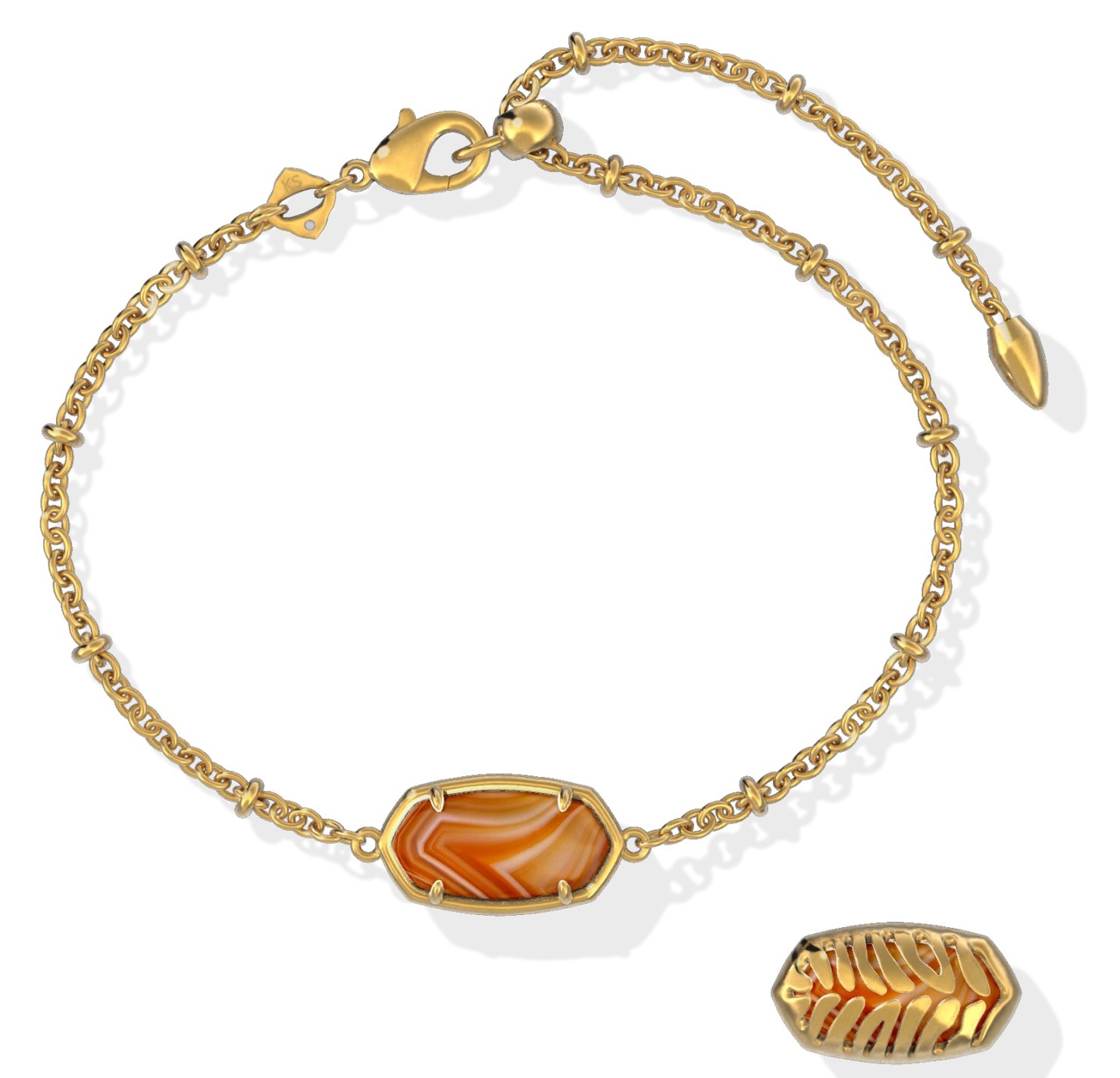 KENDRA SCOTT TIGER STRIPED ELAINA ORANGE BANDED AGATE VARIEGATED BRACELET