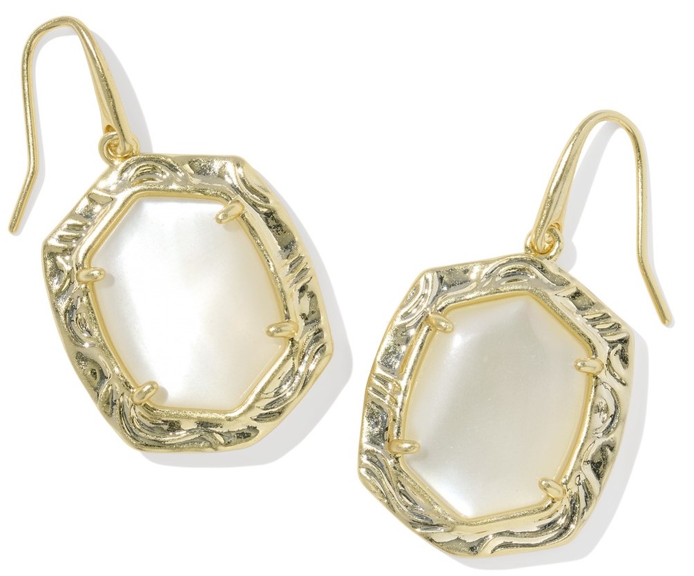 KENDRA SCOTT TIGER STRIPE DAPHNE NATURAL MOTHER OF PEARL GOLD TONE DROP EARRINGS