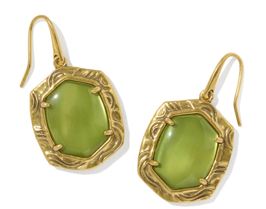 KENDRA SCOTT TIGER STRIPE DAPHNE CHARTREUSE GREEN MOTHER OF PEARL VARIEGATED DROP EARRINGS