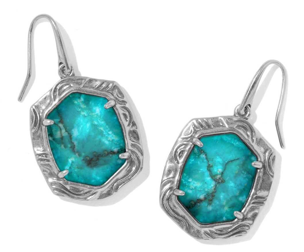 KENDRA SCOTT TIGER STRIPE DAPHNE BLUE MARBLE VINTAGE SILVER DROP EARRINGS