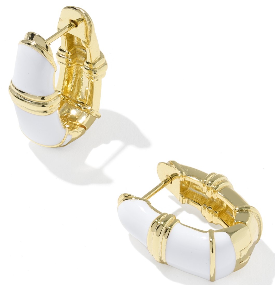 KENDRA SCOTT COURTNEY WHITE ENAMEL GOLD TONE HUGGIE EARRINGS