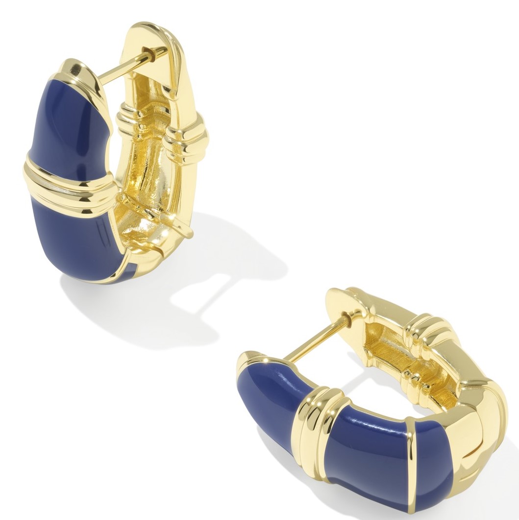 KENDRA SCOTT COURTNEY DARK BLUE ENAMEL GOLD TONE HUGGIE EARRINGS