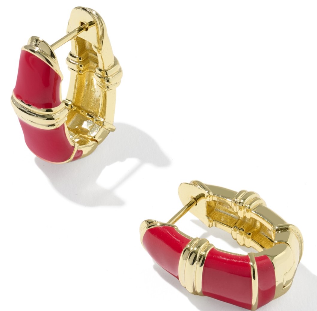 KENDRA SCOTT COURTNEY RED ENAMEL GOLD TONE HUGGIES