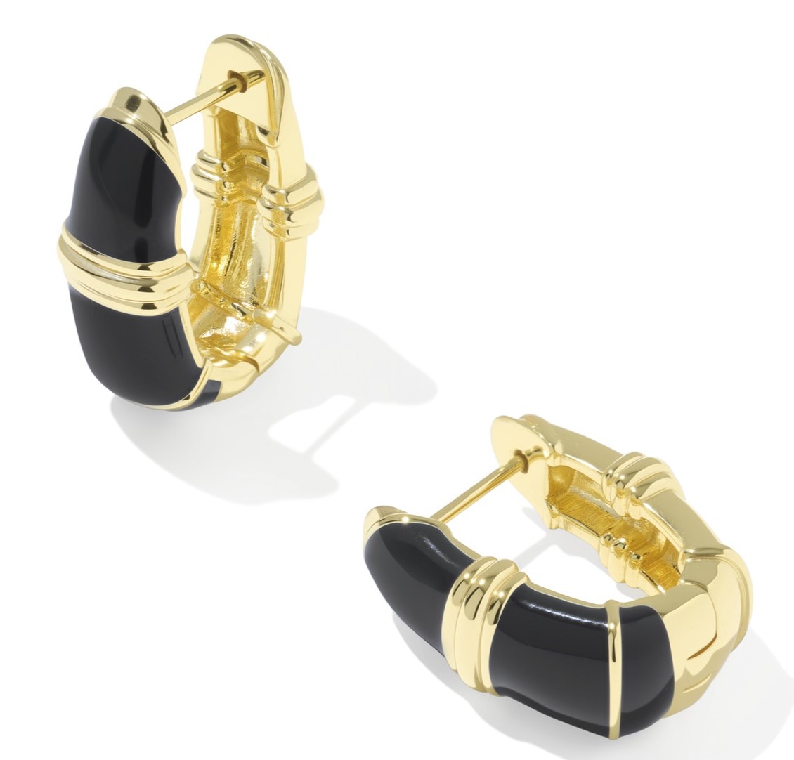 KENDRA SCOTT COURTNEY BLACK ENAMEL GOLD TONE HUGGIES