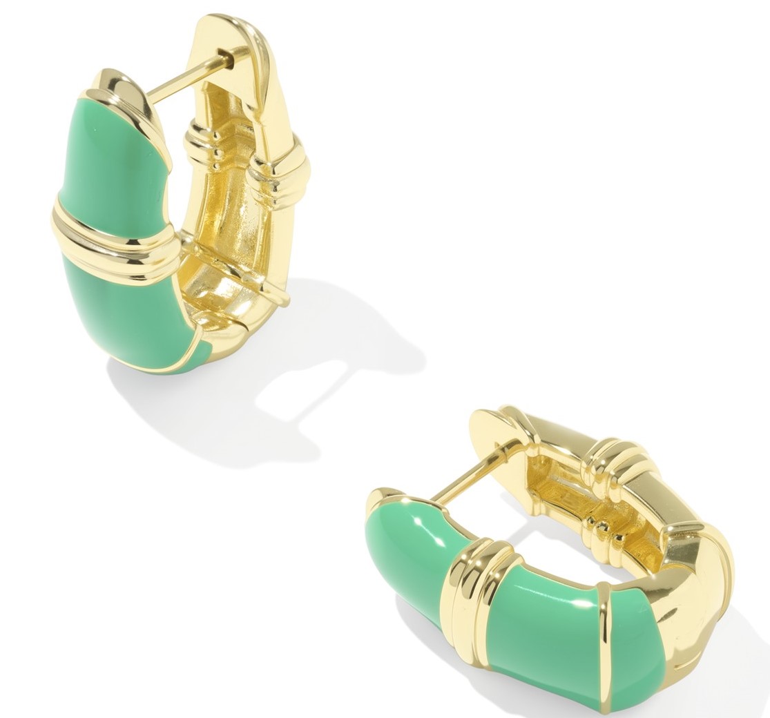 KENDRA SCOTT COURTNEY GREEN ENAMEL GOLD TONE HUGGIES