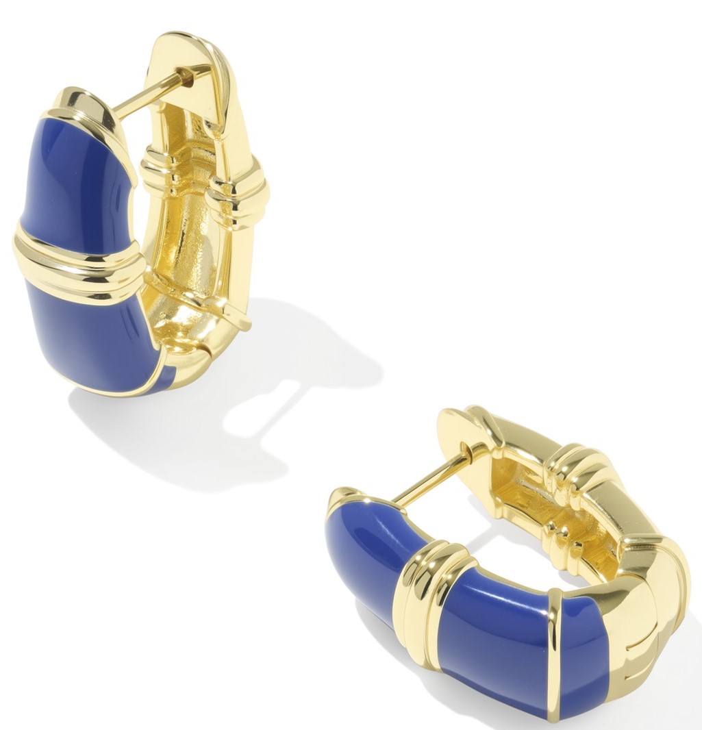 KENDRA SCOTT COURTNEY BLUE ENAMEL GOLD TONE HUGGIES