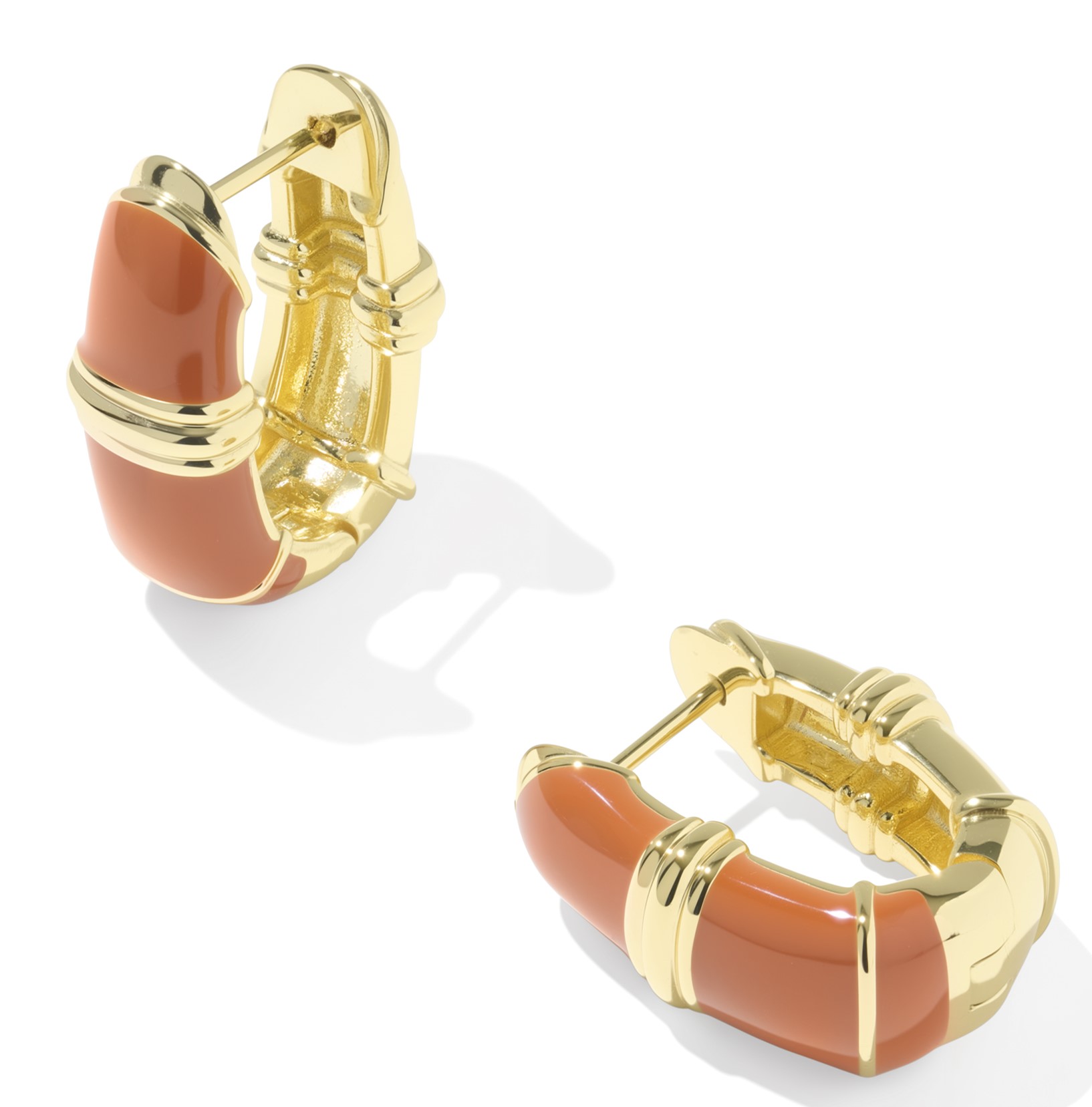 KENDRA SCOTT COURTNEY DARK ORANGE ENAMEL GOLD TONE HUGGIES