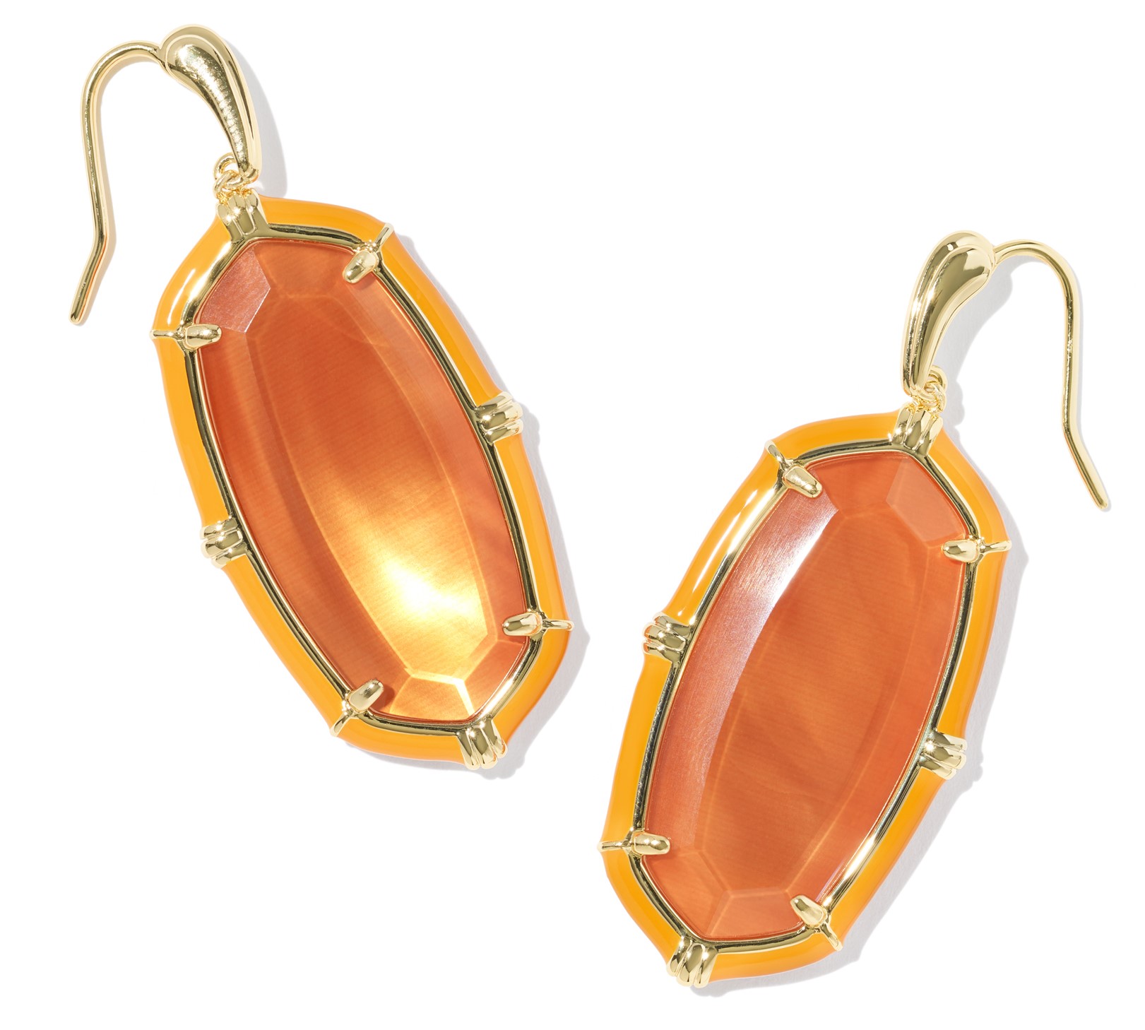 KENDRA SCOTT ELLE ENAMEL PAPAYA MOTHER OF PEARL GOLD TONE DROP EARRINGS