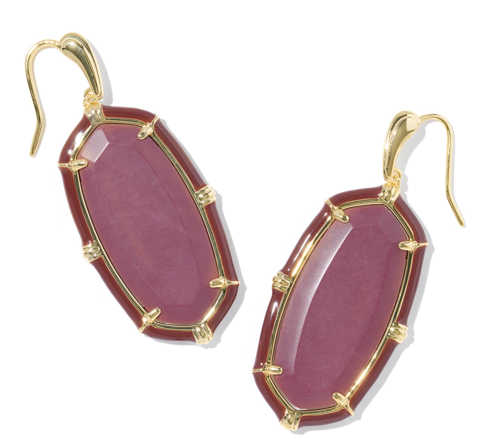 KENDRA SCOTT ELLE ENAMEL MAROON MAGNESITE GOLD TONE DROP EARRINGS
