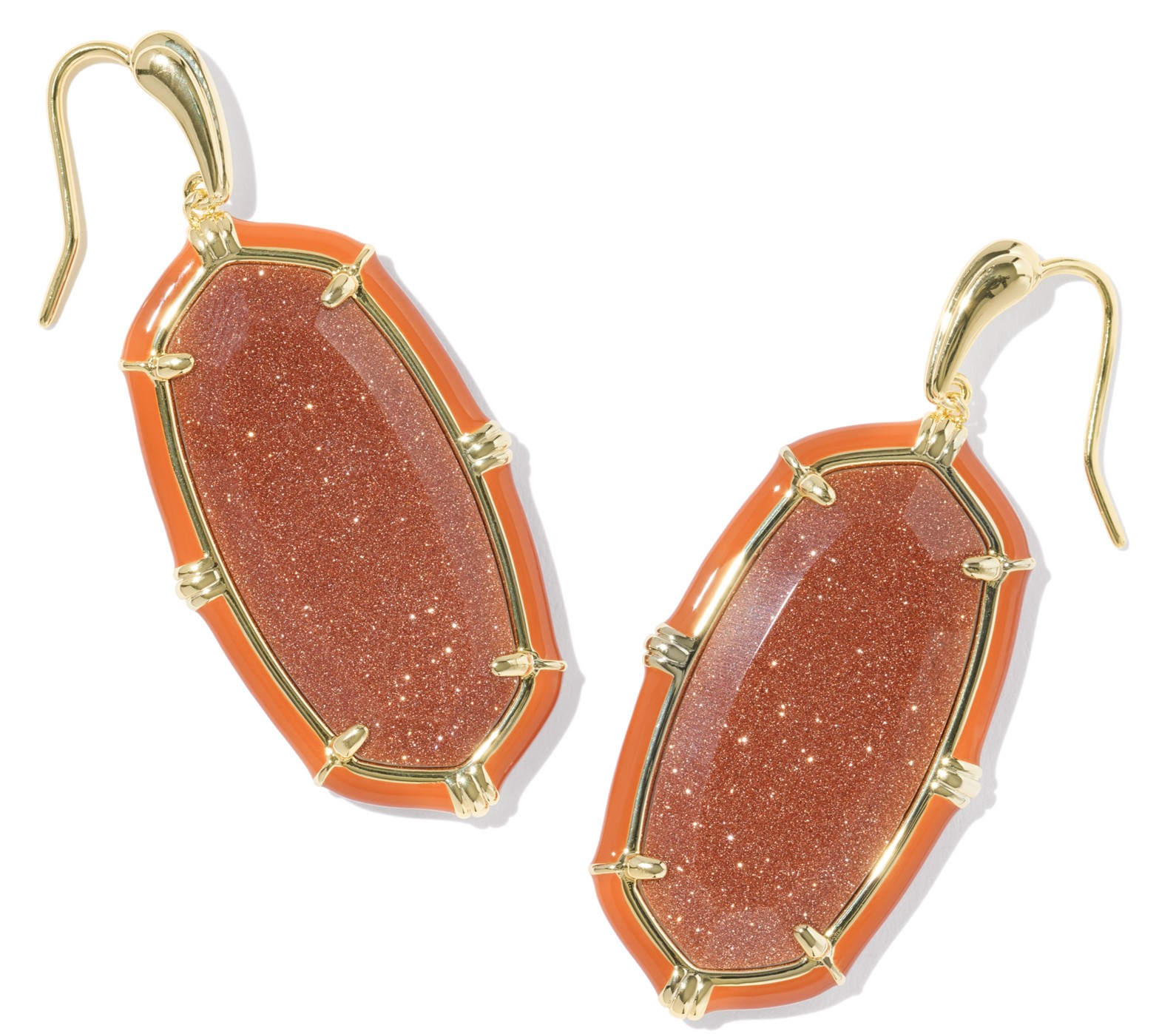 KENDRA SCOTT ELLE ENAMEL ORANGE GOLDSTONE GOLD TONE DROP EARRINGS