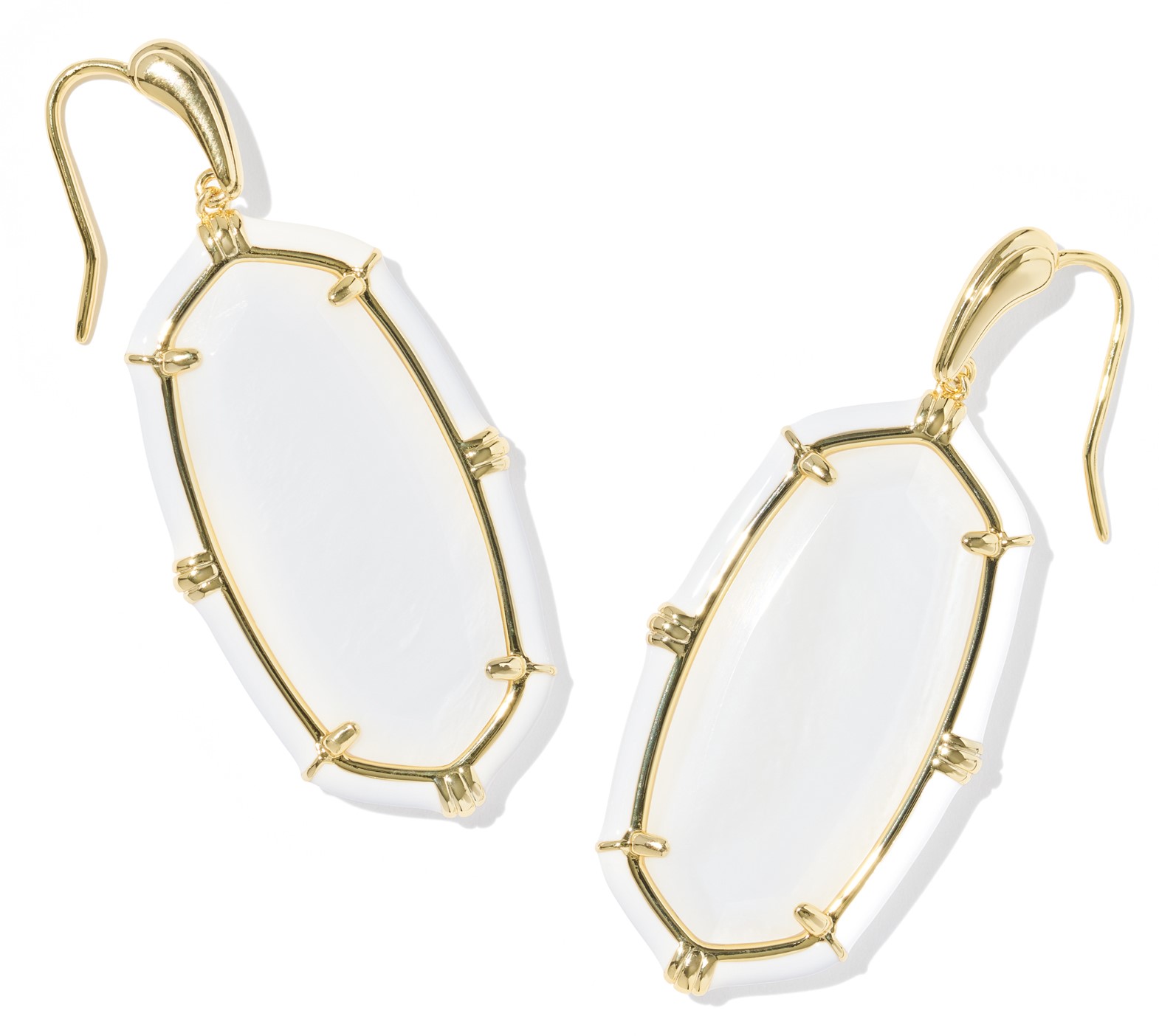 KENDRA SCOTT ELLE ENAMEL WHITE MOTHER OF PEARL GOLD TONE DROP EARRINGS