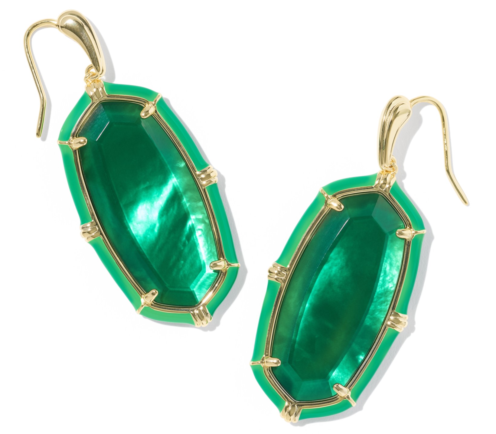 KENDRA SCOTT ELLE ENAMEL EMERALD ILLUSION GOLD TONE DROP EARRINGS