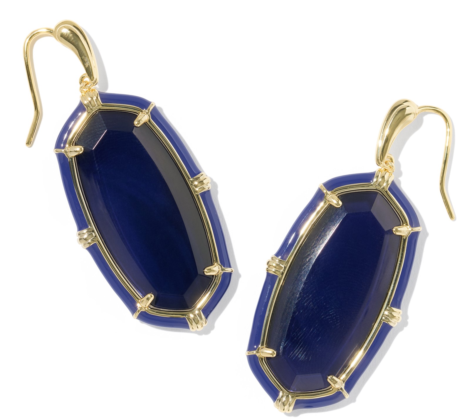 KENDRA SCOTT ELLE ENAMEL NAVY MOTHER OF PEARL GOLD TONE DROP EARRINGS
