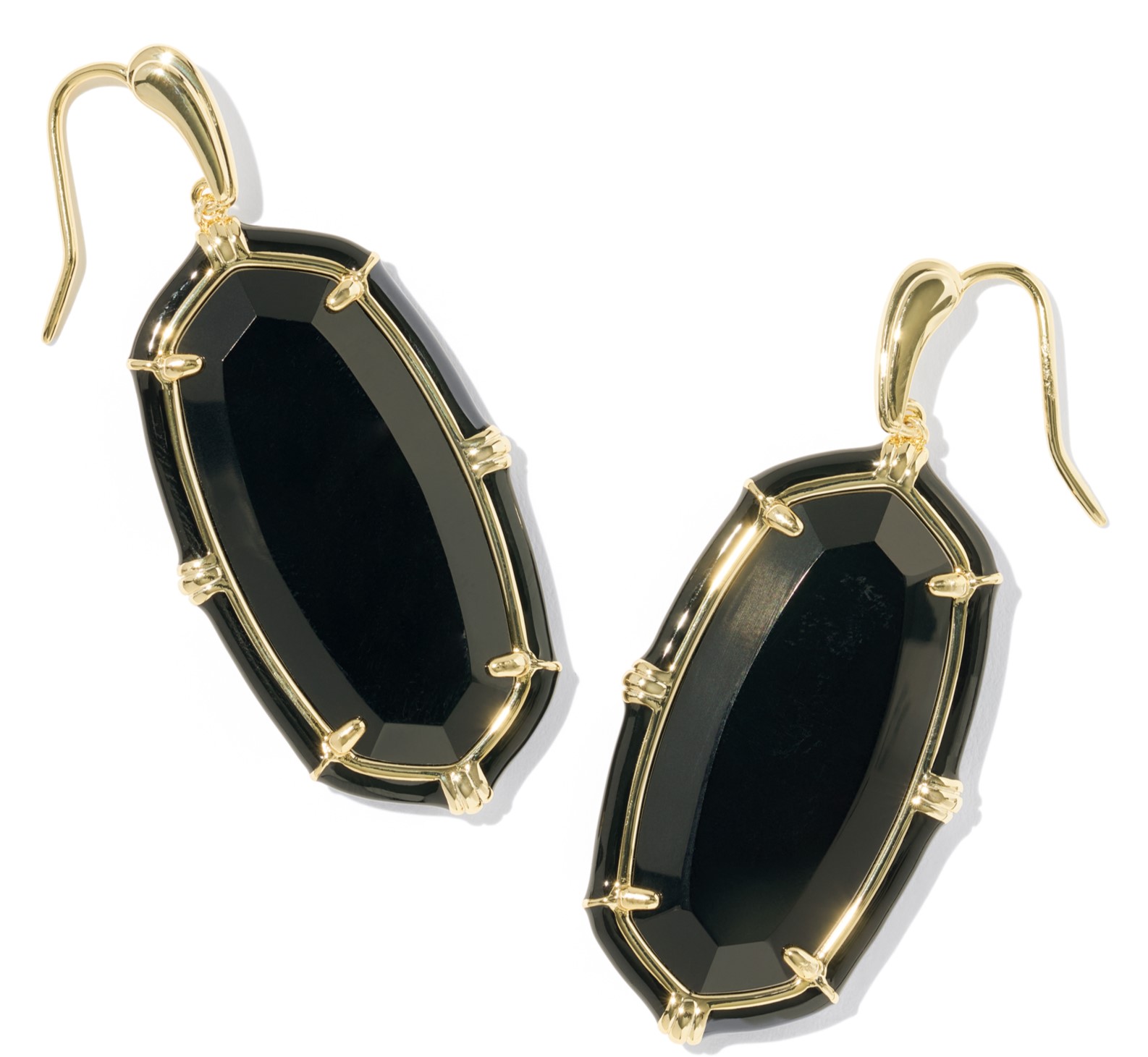 KENDRA SCOTT ELLE ENAMEL BLACK AGATE GOLD TONE DROP EARRINGS