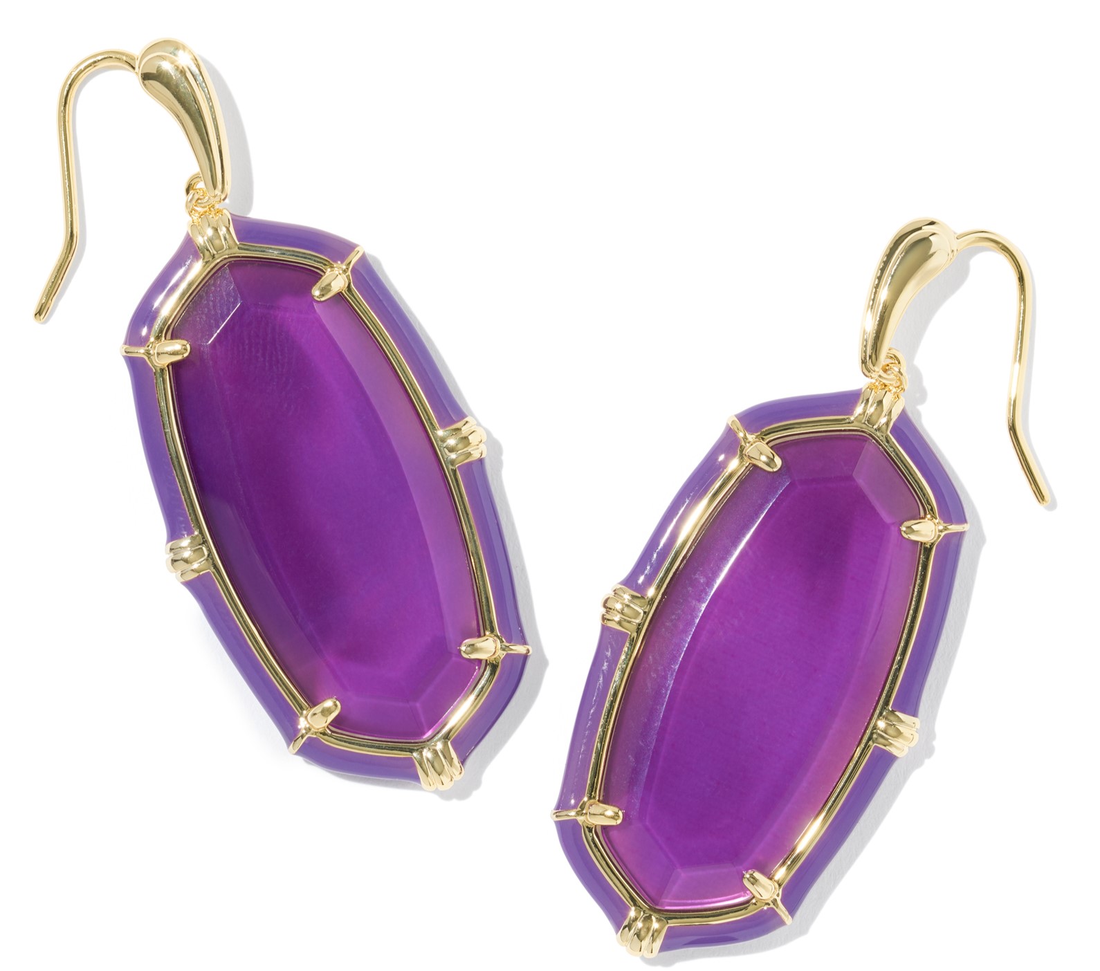 KENDRA SCOTT ELLE ENAMEL PURPLE MOTHER OF PEARL GOLD TONE DROP EARRINGS