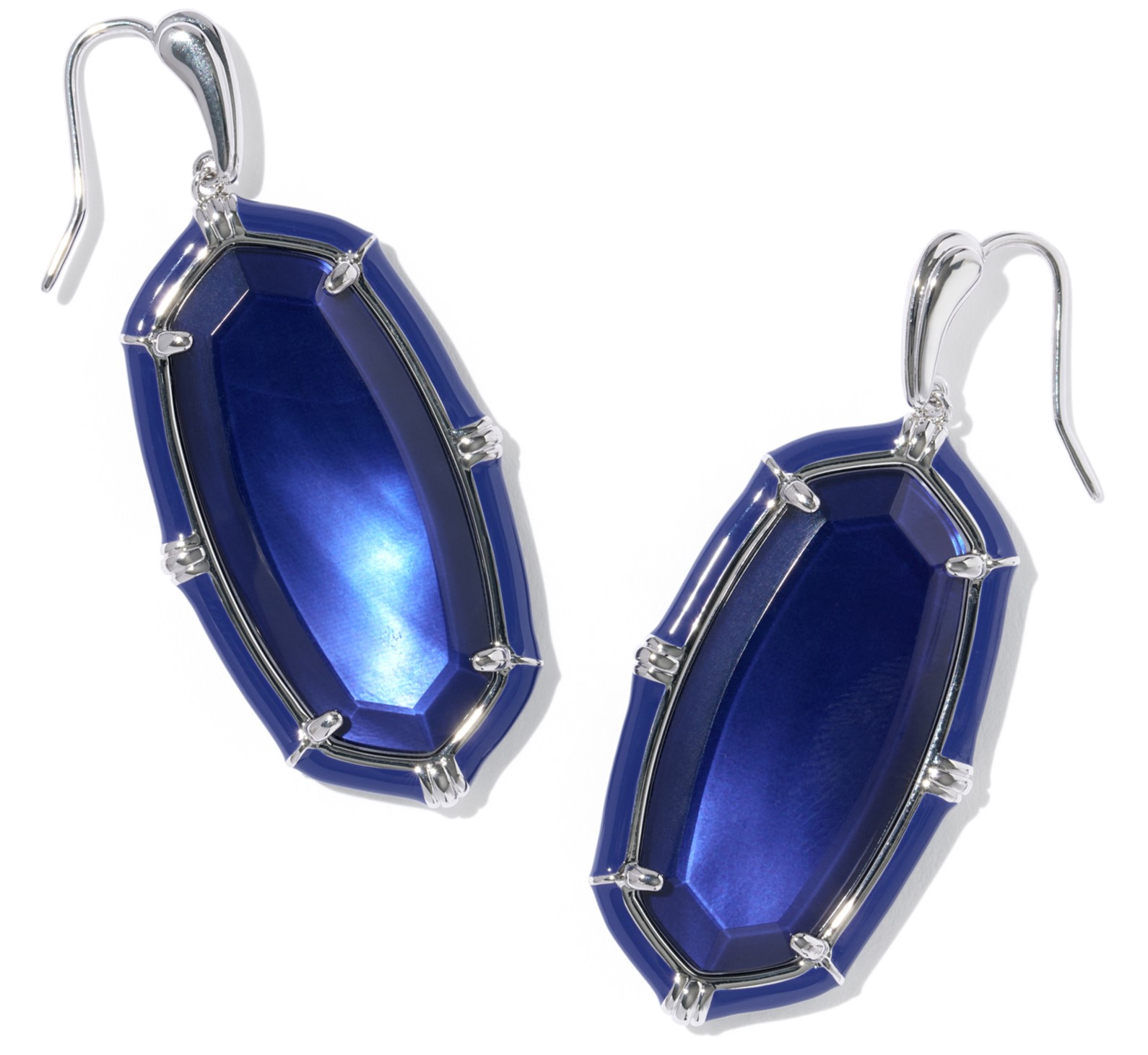 KENDRA SCOTT ELLE ENAMEL NAVY MOTHER OF PEARL RHODIUM DROP EARRINGS