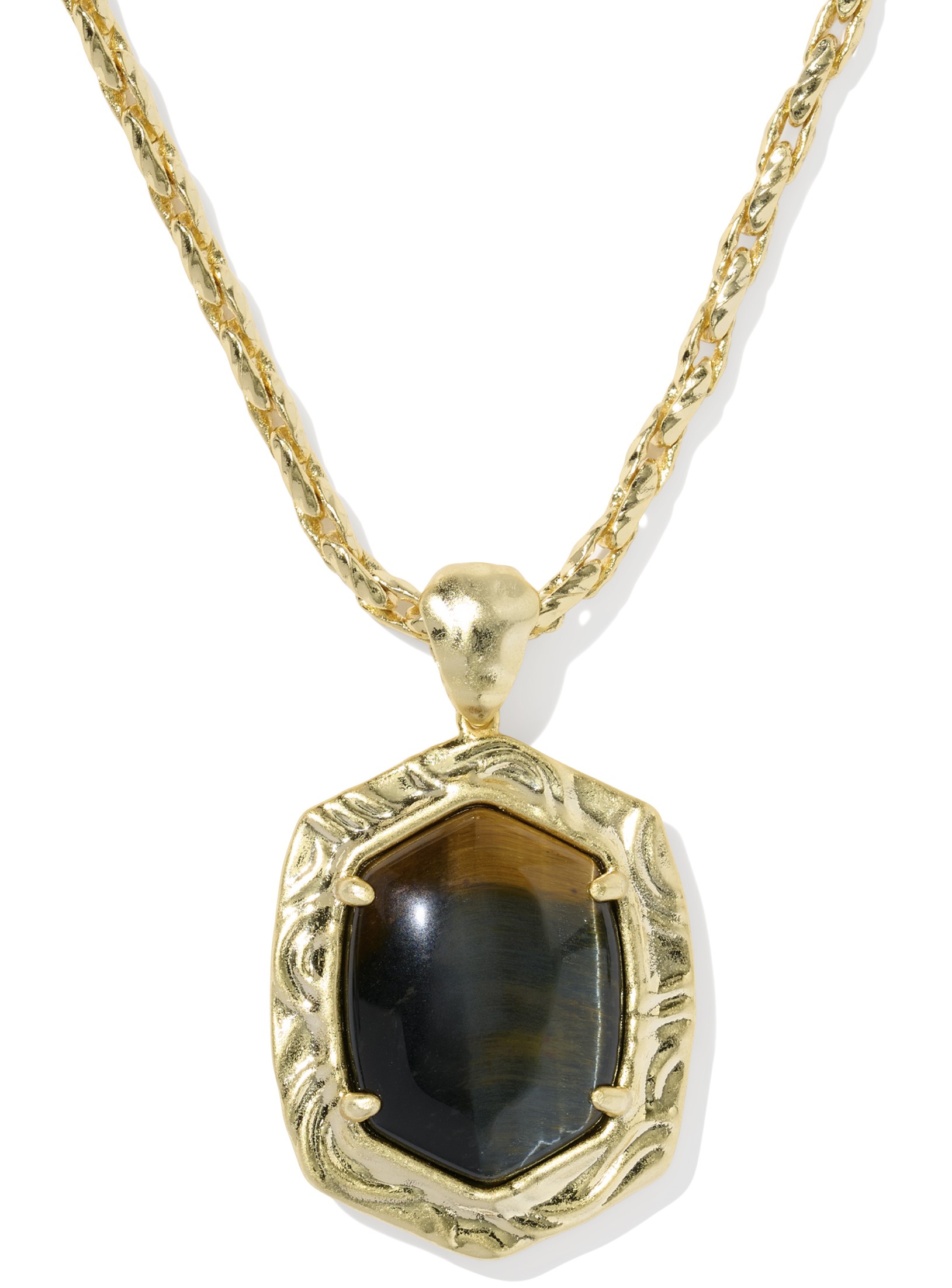 KENDRA SCOTT TIGER STRIPE DAPHNE DARK BROWN HAWKS EYE GOLD TONE NECKLACE
