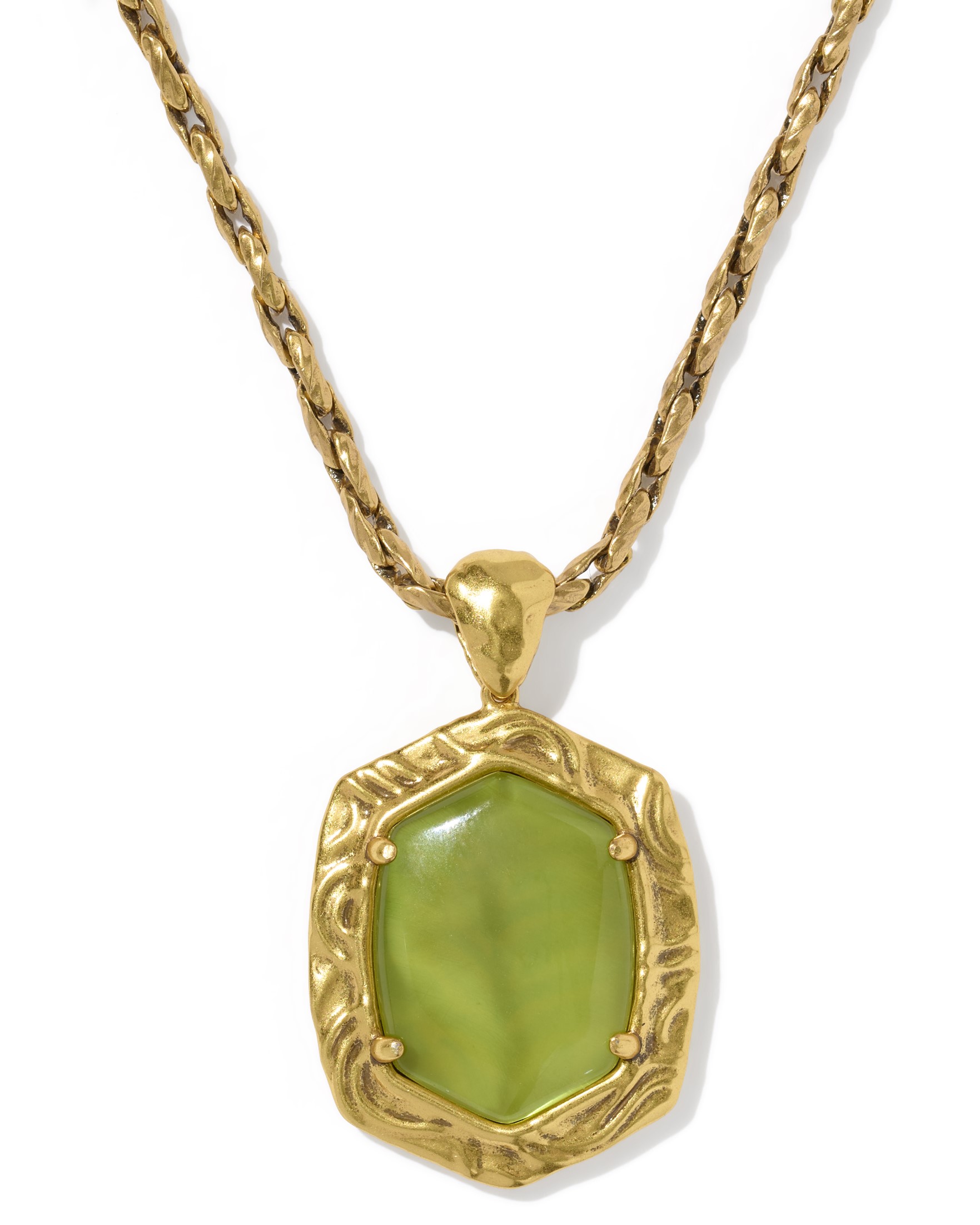KENDRA SCOTT TIGER STRIPE DAPHNE CHARTREUSE GREEN MOTHER OF PEARL VARIEGATED NECKLACE