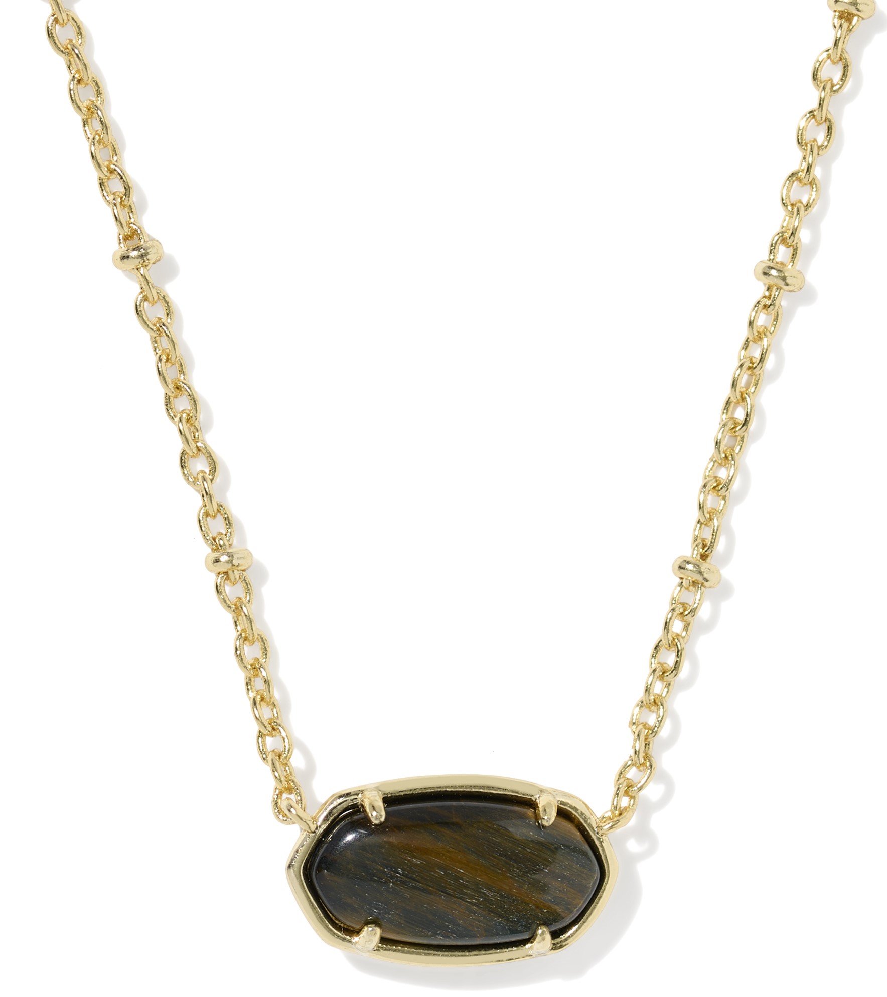 KENDRA SCOTT TIGER STRIPED ELISA DARK BROWN HAWKS EYE GOLD TONE NECKLACE