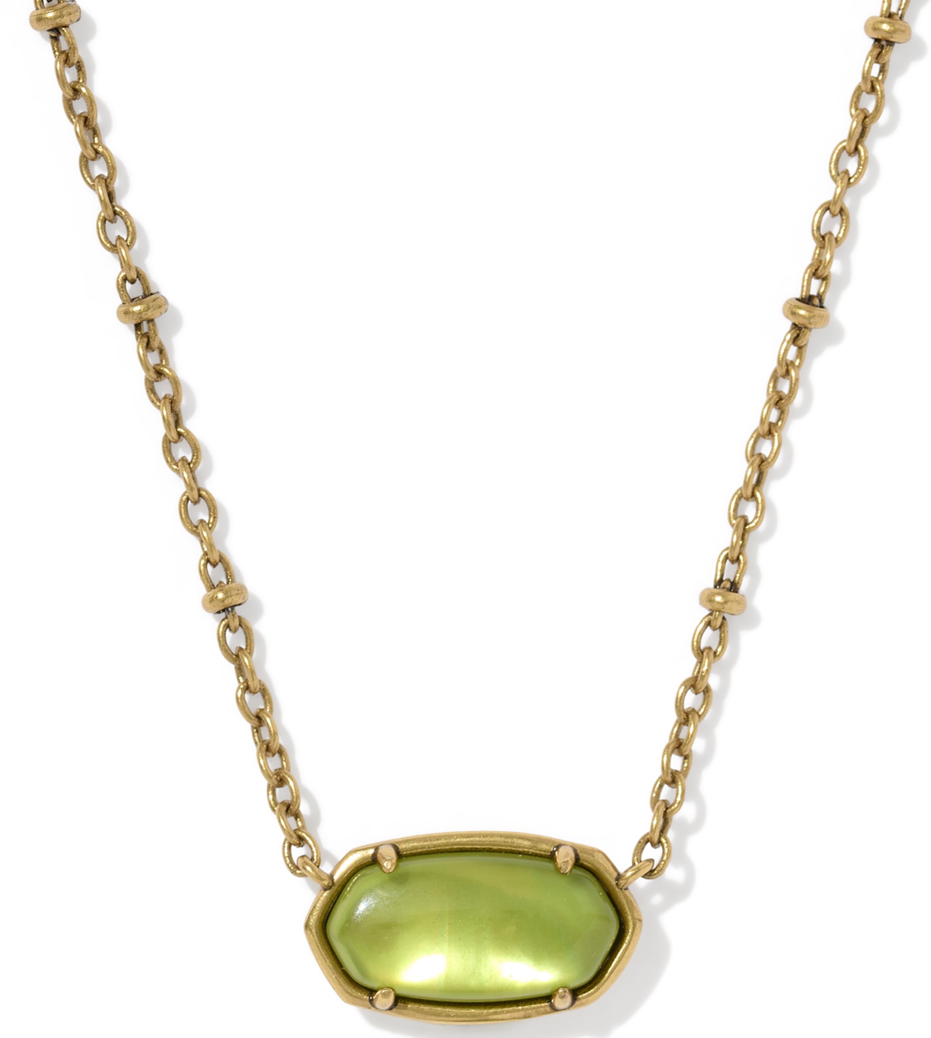 KENDRA SCOTT TIGER STRIPED ELISA CHARTREUSE GREEN MOTHER OF PEARL VARIEGATED NECKLACE