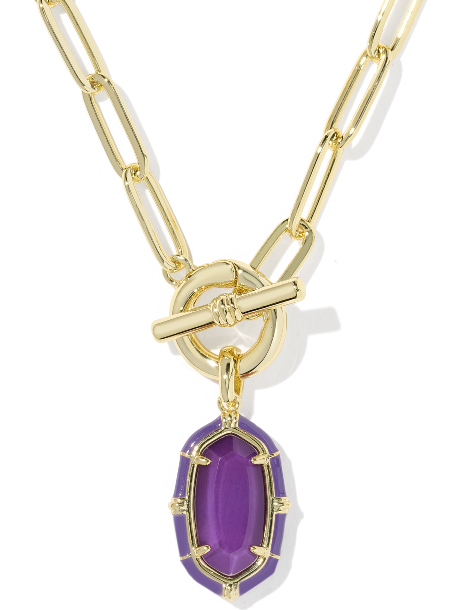 KENDRA SCOTT ELISA ENAMEL PURPLE MOTHER OF PEARL GOLD TONE CHAIN LINK NECKLACE