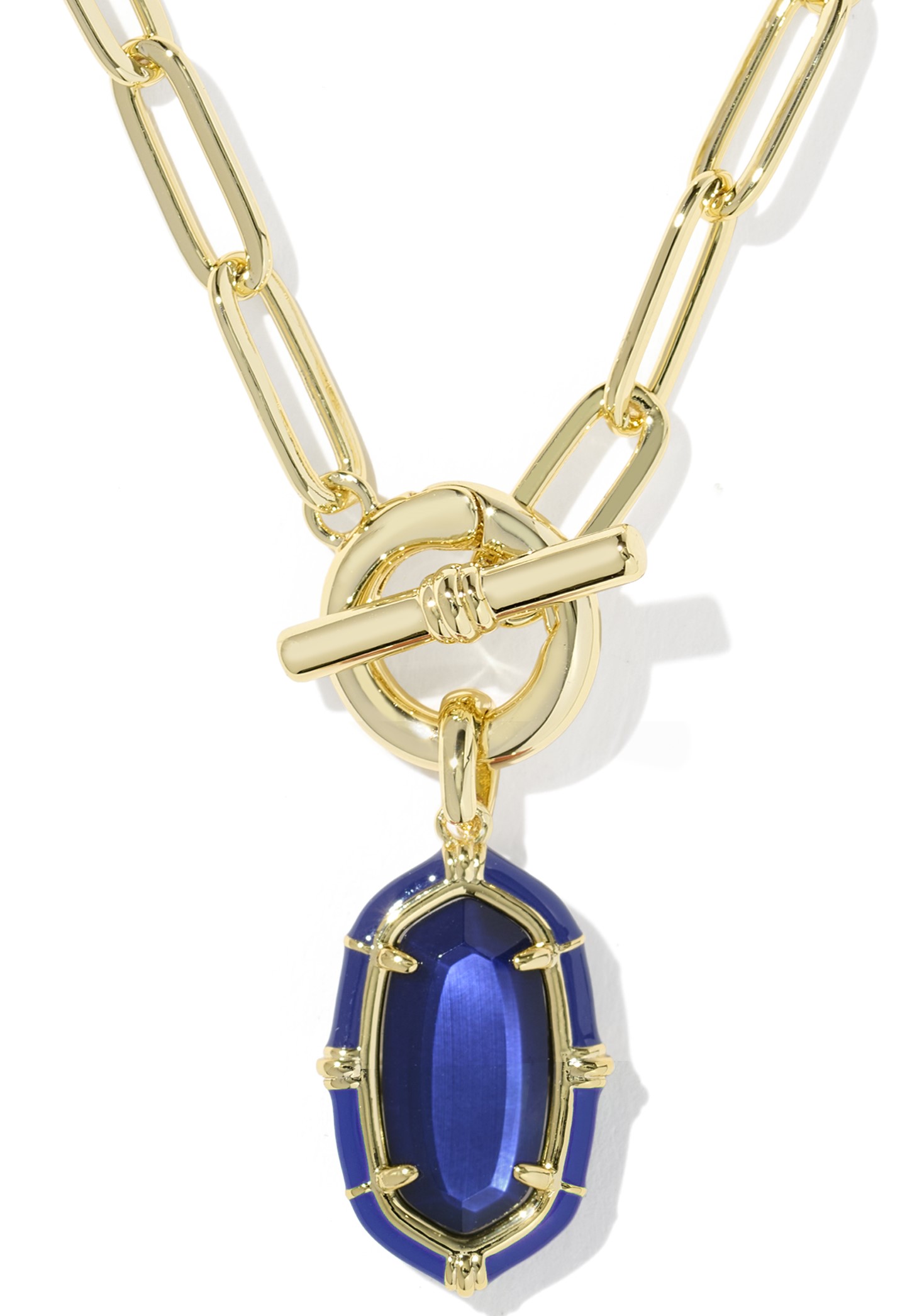 KENDRA SCOTT ELISA ENAMEL NAVY MOTHER OF PEARL GOLD TONE CHAIN NECKLACE
