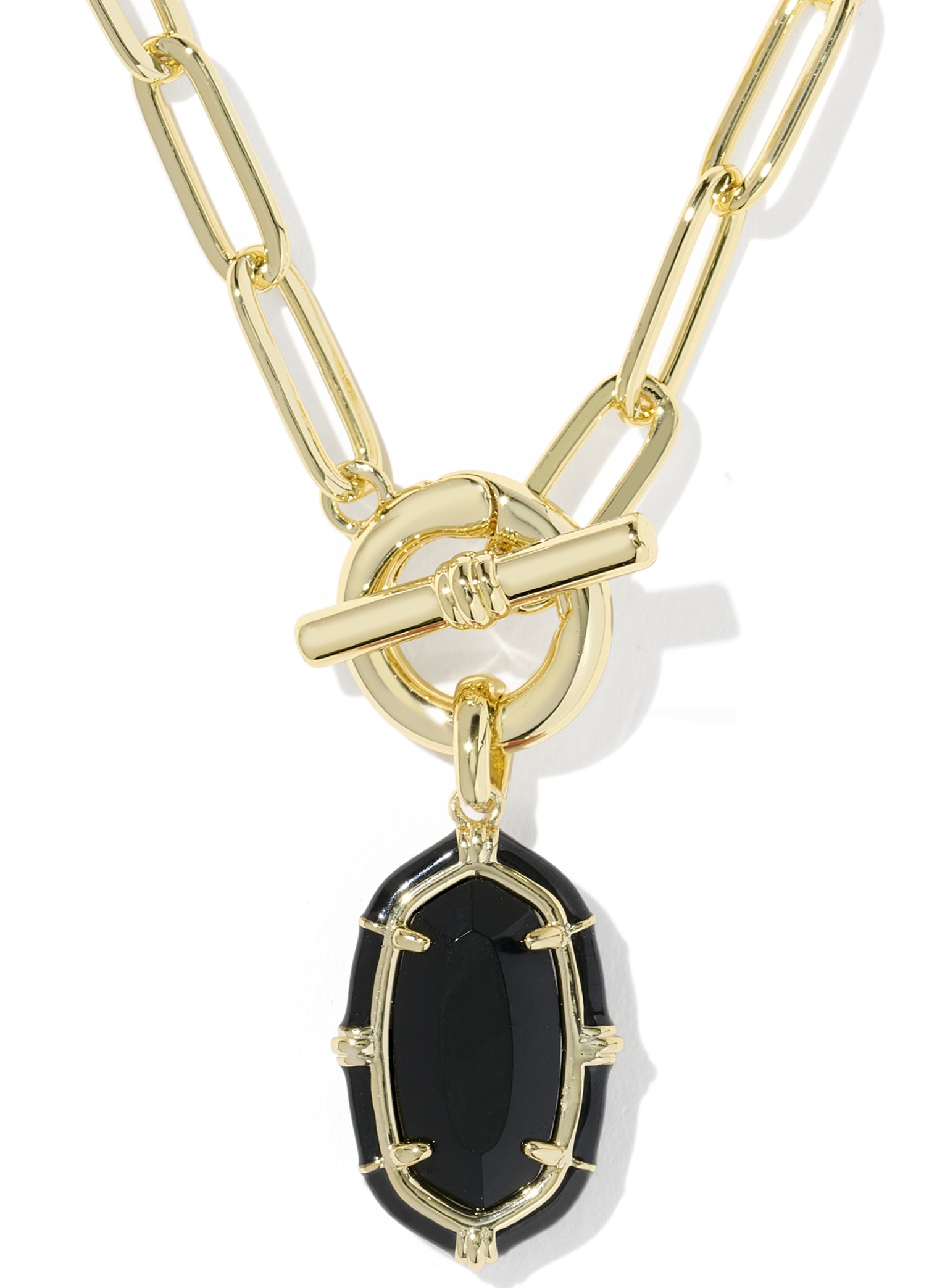 KENDRA SCOTT ELISA ENAMEL BLACK AGATE GOLD TONE CHAIN NECKLACE