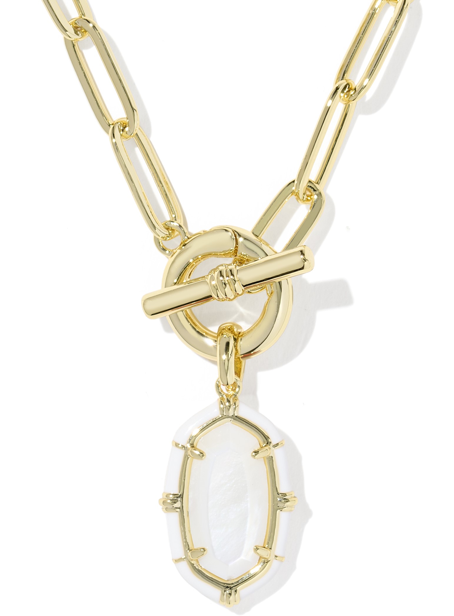 KENDRA SCOTT ELISA AENAMEL WHITE MOTHER OF PEARL GOLD TONE CHAIN NECKLACE