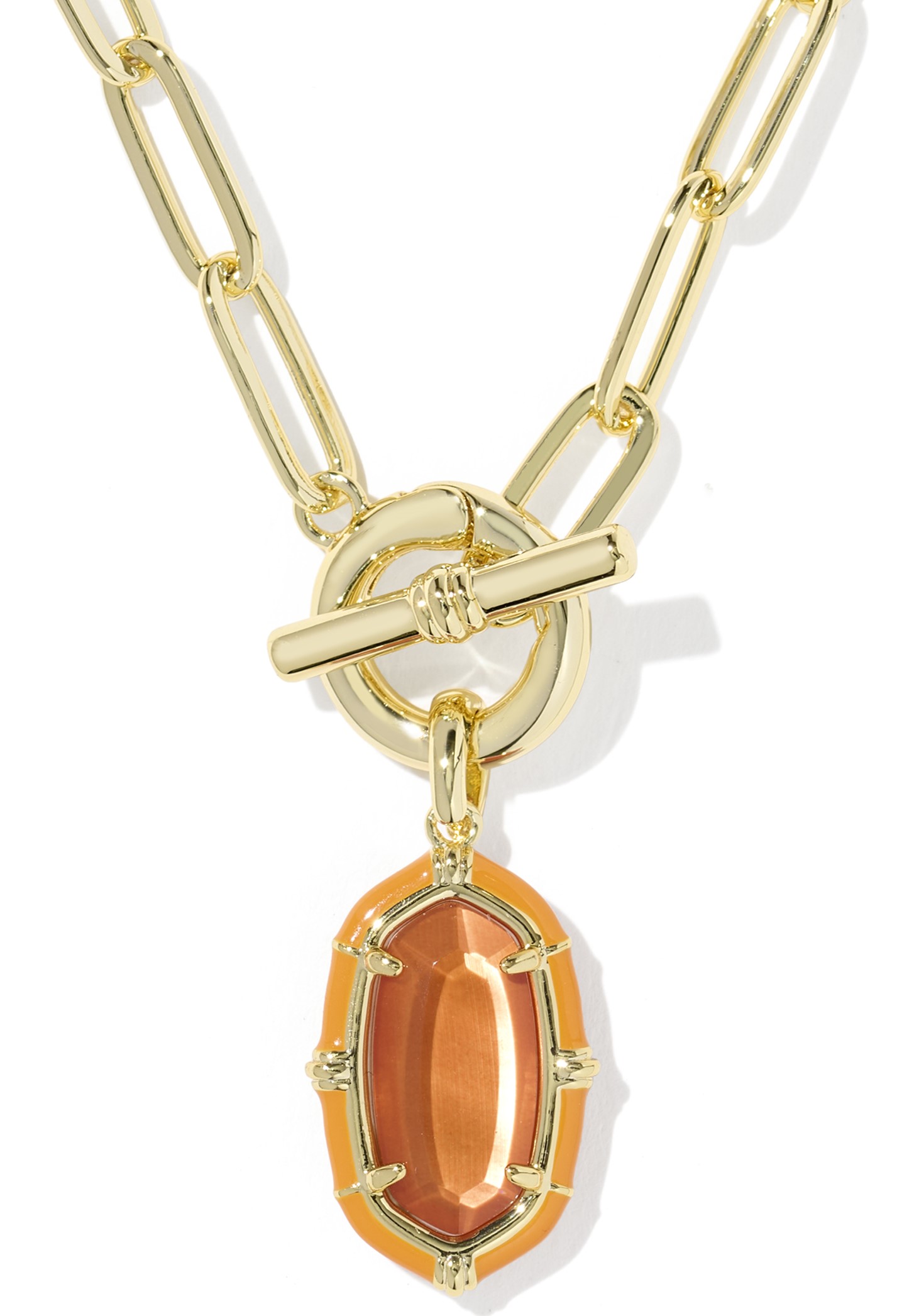 KENDRA SCOTT ELISA ENAMEL PAPAYA MOTHER OF PEARL GOLD TONE CHAIN NECKLACE