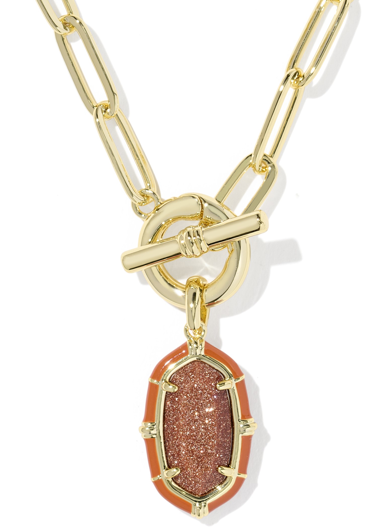 KENDRA SCOTT ELISA ENAMEL ORANGE GOLDSTONE GOLD TONE CHAIN NECKLACE