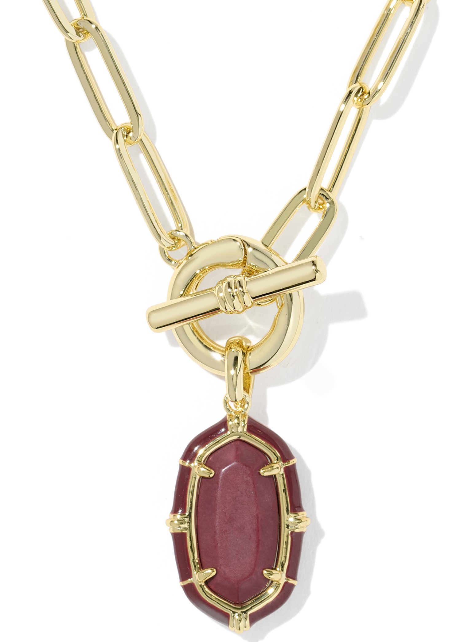 KENDRA SCOTT ELISA ENAMEL MAROON MAGNESITE GOLD TONE CHAIN NECKLACE