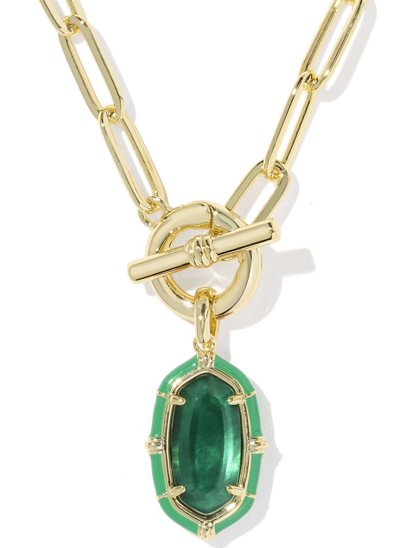 KENDRA SCOTT ELISA ENAMEL EMERALD ILLUSION GOLD TONE CHAIN NECKLACE
