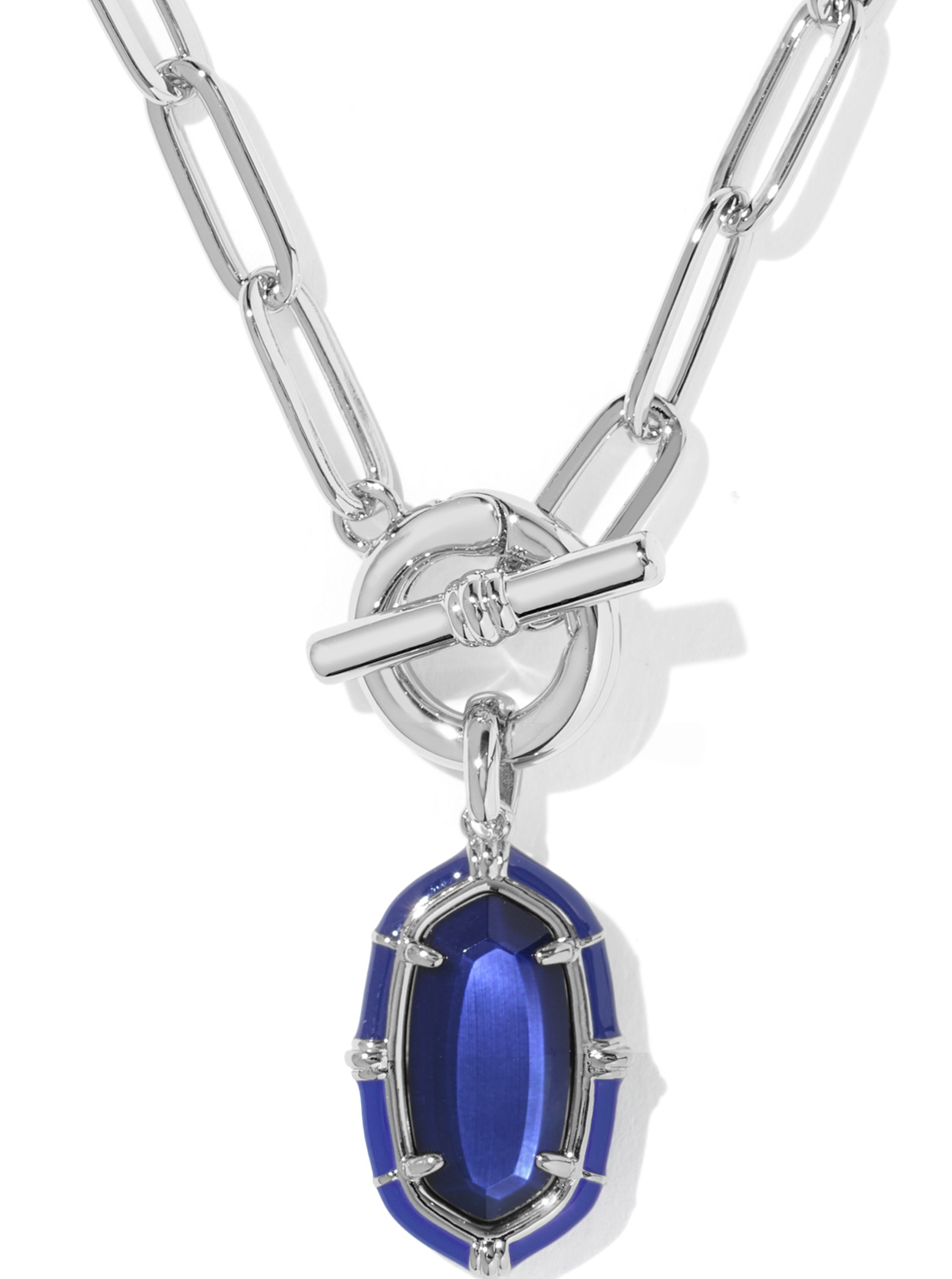 KENDRA SCOTT ELISA ENAMEL NAVY MOTHER OF PEARL RHODIUM CHAIN NECKLACE