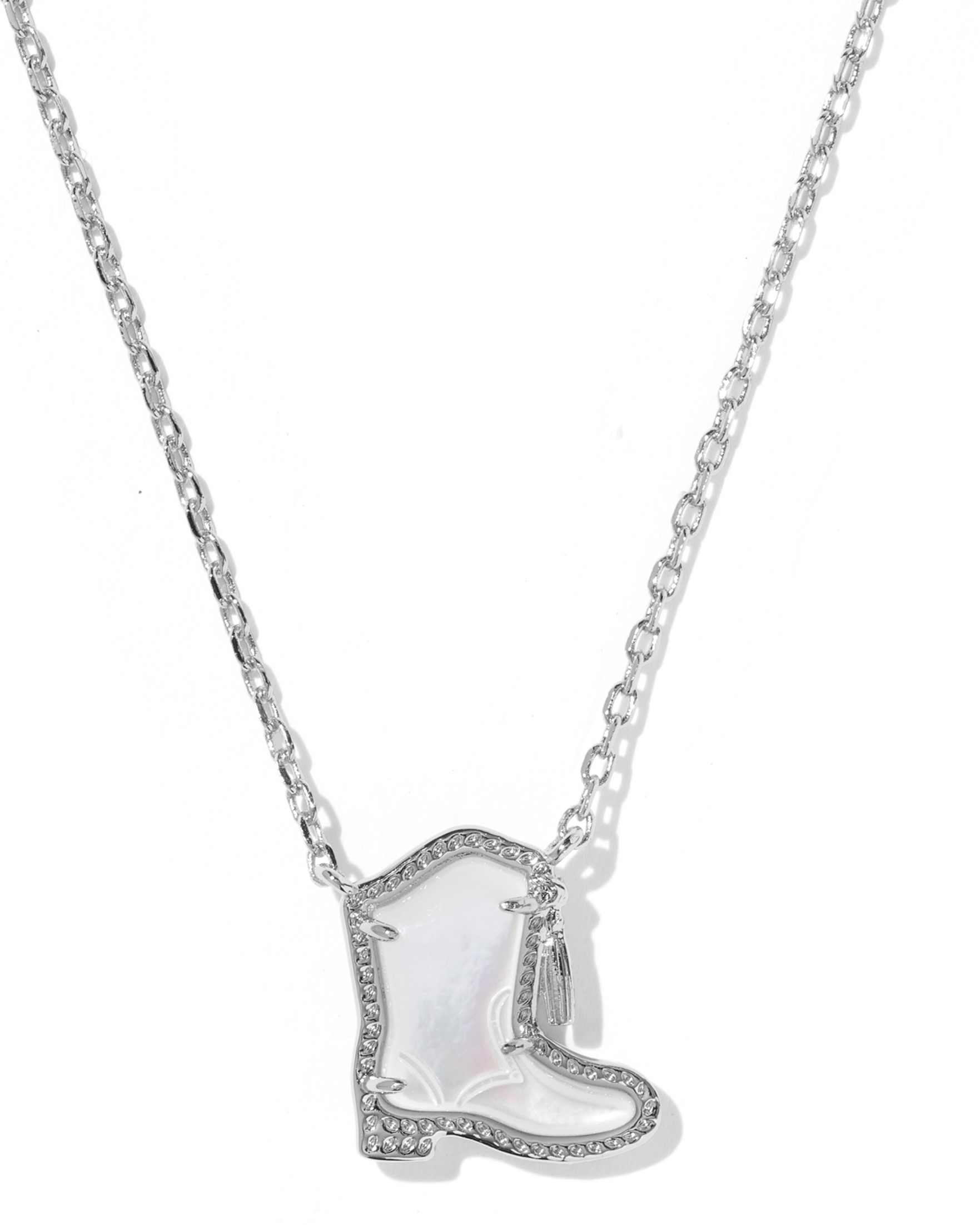 KENDRA SCOTT DRILL TEAM BOOT IVORY MOTHER OF PEARL RHODIUM NECKLACE