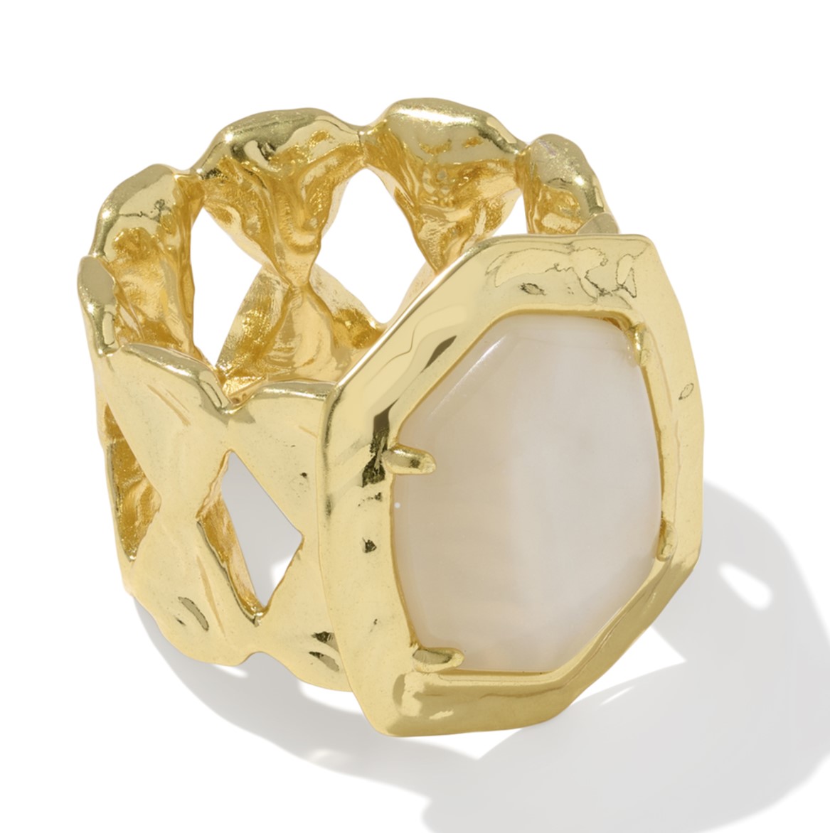 KENDRA SCOTT TIGER STRIPE DAPHNE NATURAL MOTHER OF PEARL GOLD TONE RING SIZE 7