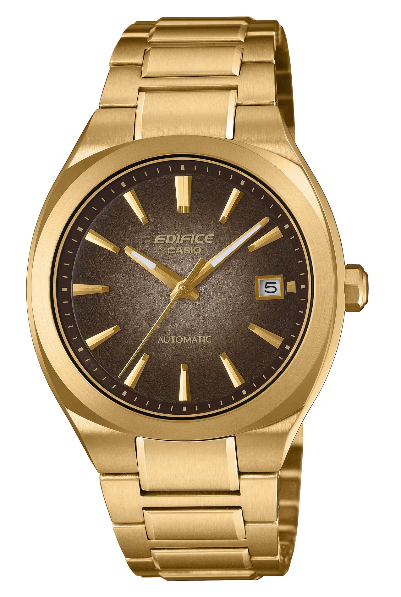 CASIO EDIFICE ELECTROFORMED BLACK TEXTURED DIAL AUTOMATIC WATCH LINK BRACELET GOLD TONE