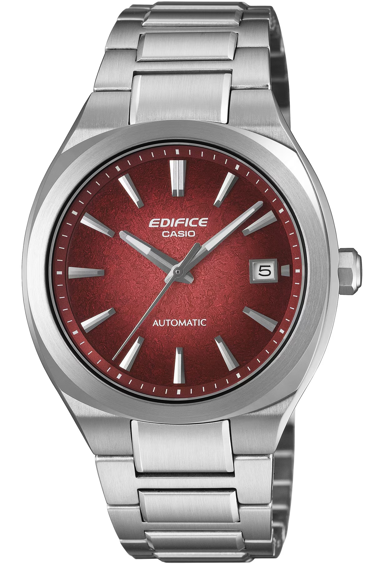 CASIO EDIFICE ELECTROFORMED TEXTURED RED DIAL ANUTOMATIC WATCH LINK BRACELET STAINLESS