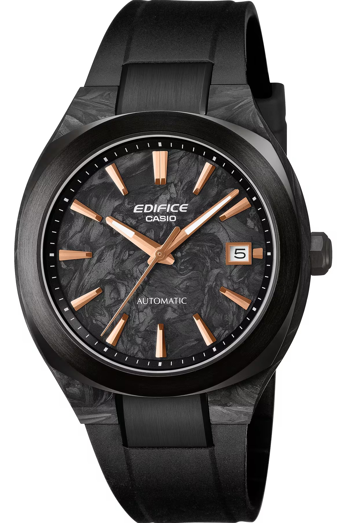 CASIO EDIFICE FORGED BLACK CARBON CASE/DIAL AUTOMATIC WATCH LINK BRACELET BLACK