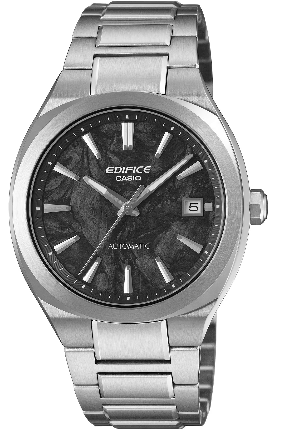CASIO EDIFICE BLACK FORGED CARBON DIAL AUTOMATIC WATCH LINK BRACELET STAINLESS