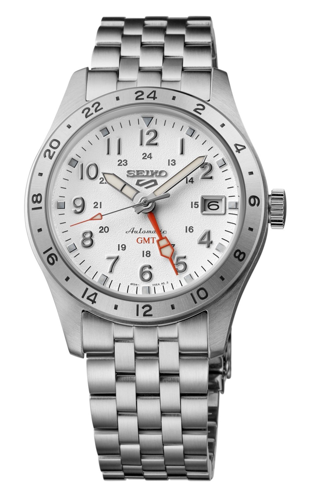 SEIKO GTS AUTOMATIC GMT WHITE DIAL WATCH 5-ROW BRACELET STAINLESS