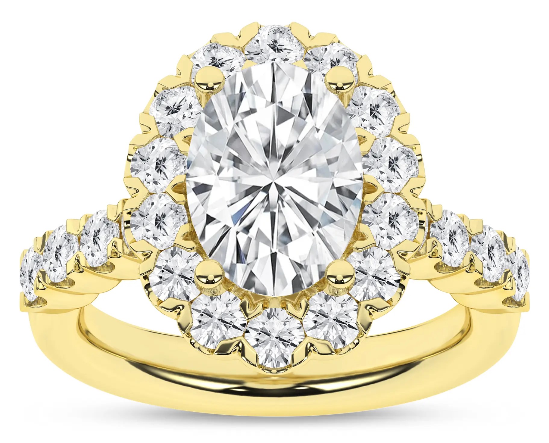 SUPER MAN MADE CREATED 4.43CTW OVAL HALO ENGAGEMENT RING: 3.06CT OVAL DIAMOND CENTER E VS1 IGI CARD CERT 52J162612607 + 34 ROUND MELEE DIAMONDS 1.37CTW E-F VS 14KY