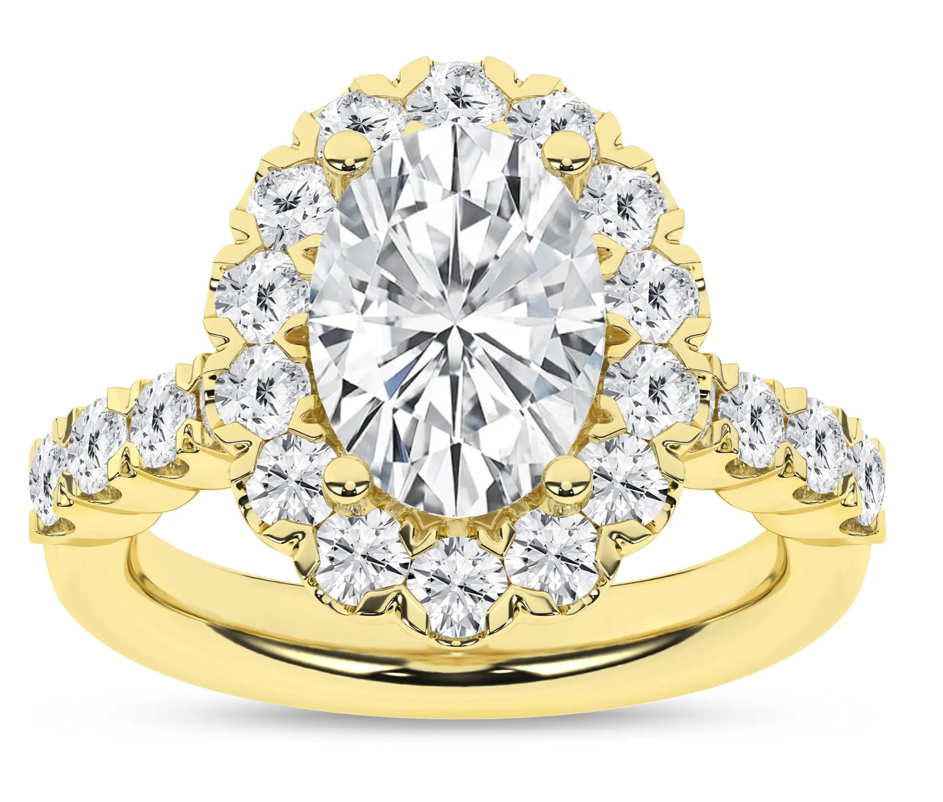 SUPER MAN MADE CREATED 4.42CTW OVAL HALO ENGAGEMENT RING CONTAINING: 3.09CT OVAL DIAMOND CENTER F VS IGI CARD CERT 52J161862607 + 34 ROUND MELEE DIAMONDS 1.33CTW E-F VS 14KY
