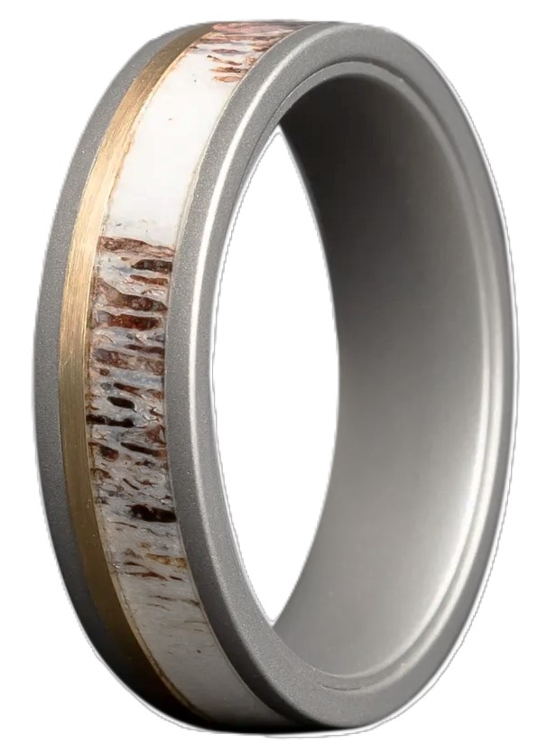 GTS 6MM COBALT FLAT MATTE BAND WITH 1MM 14KY INLAY + 3MM ELK ANTLER INLAY SIZE 10