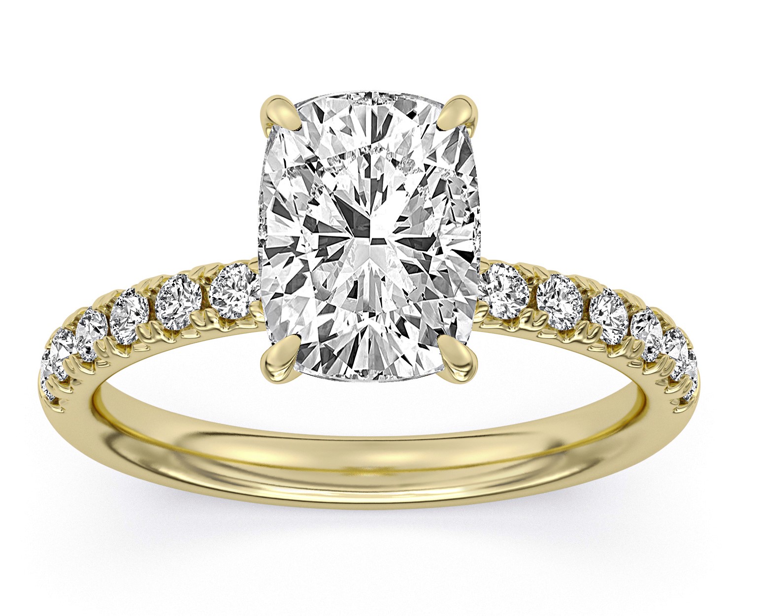 SUPER MAN MADE CREATED 3.59CTW ENGAGEMENT RING: 3.09CT 100-FACETCUSHION DIAMOND E VVS2 FDX 74448740102 + 32 ROUND DIAMONDS .50CTW 14KY