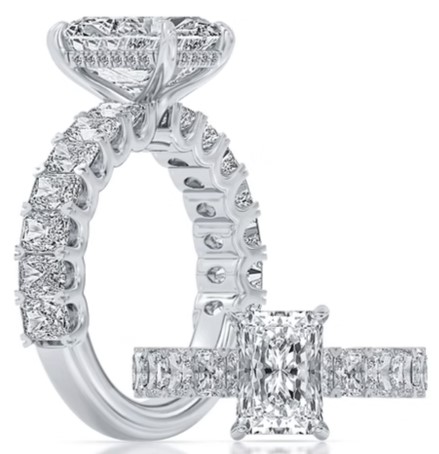 SUPER MAN MADE CREATED 5.37CTW ENGAGEMENT RING: 3.05CT EMERALD CUT DIAMOND F VS2 FDX 74267670114 + 14 BAGUETTE DIAMONDS 2.22CTW + 20 ROUND MELEE DIAMONDS  .10CTW 14KW