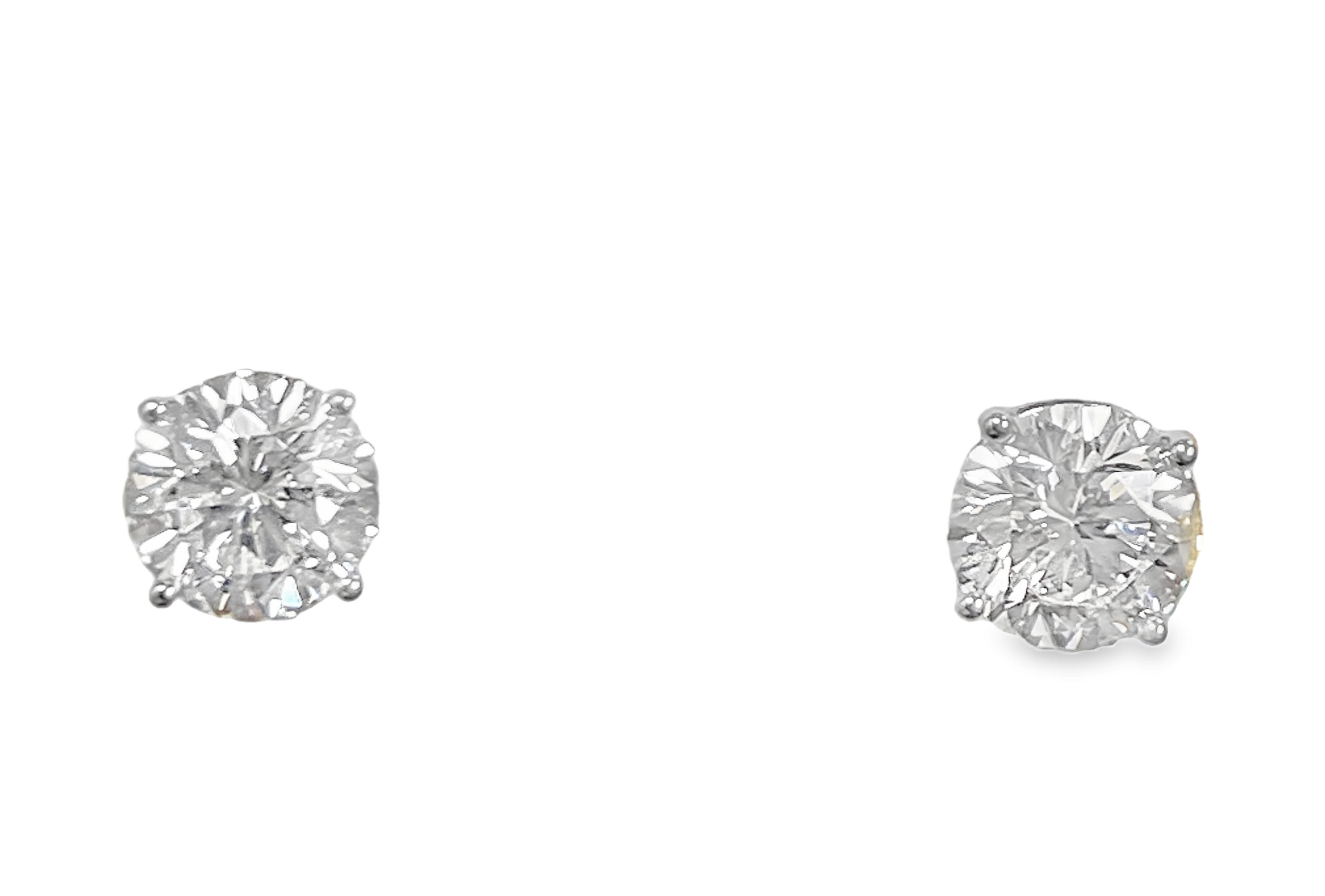 SUPER MAN MADE CREATED 2.09CTW ROUND 100-FACET DIAMOND STUD EARRINGS E-VS1-VS2 14KW: 1.03CT ROUND DIAMOND E VS2 FDX 74461280101 + 1.06CT ROUND DIAMOND E VS1 74430920101
